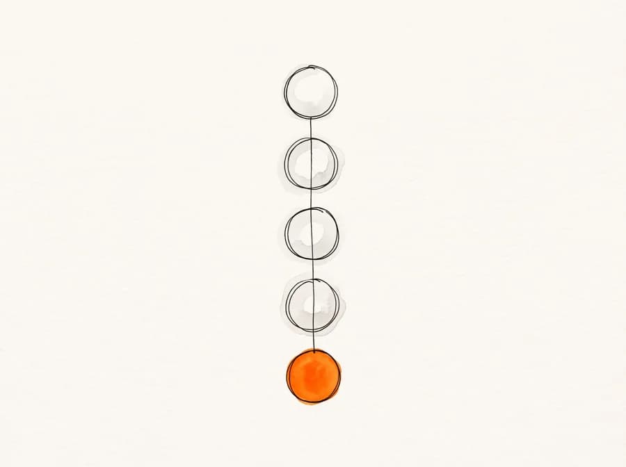 Five linked circles in a column, the last one filled orange.